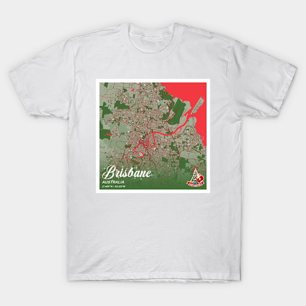 Brisbane - Australia Christmas Map T-Shirt by tienstencil